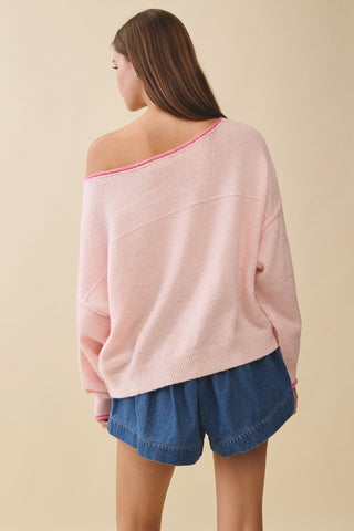 Relaxed Drop Shoulder Fuzzy Knit Pullover