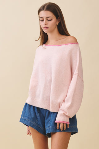 Relaxed Drop Shoulder Fuzzy Knit Pullover