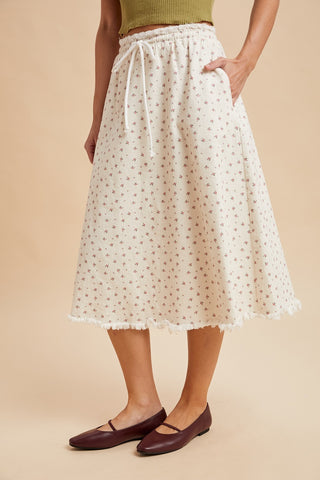 Ditzy Floral Cotton Midi Skirt