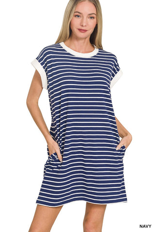 Striped T-Shirt Dress {Navy}