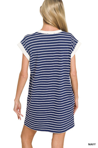 Striped T-Shirt Dress {Navy}