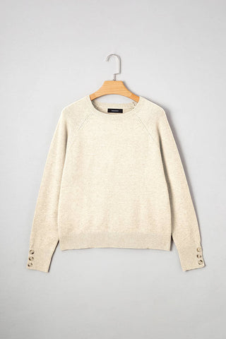 Buttoned Bishop Sleeve Crew Neck Sweater