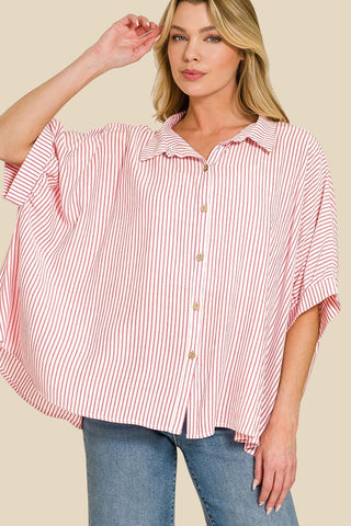 Striped Boxy Woven Top {Coral}