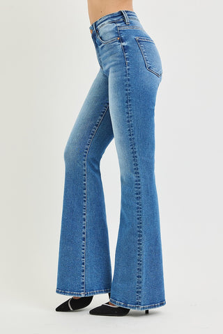 Tummy Control High Rise Flare Contrast Stitch Jeans