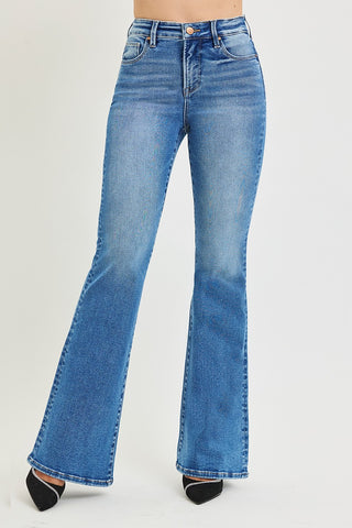Tummy Control High Rise Flare Contrast Stitch Jeans