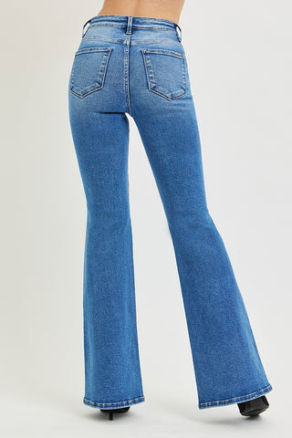 Tummy Control High Rise Flare Contrast Stitch Jeans