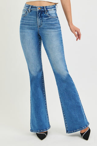 Tummy Control High Rise Flare Contrast Stitch Jeans