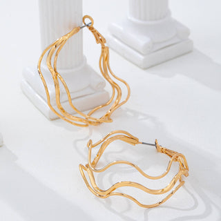 Textured Wavy Gold Hoop Earrings