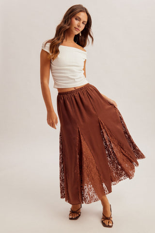 Boho Lace Insert Midi Skirt