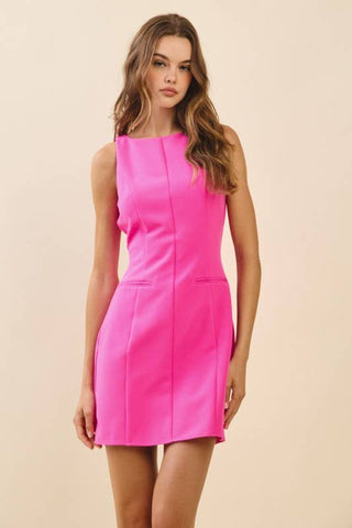 High Neckline Flattering Fit Back Self Tie Dress