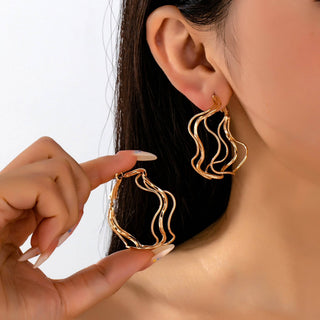 Textured Wavy Gold Hoop Earrings