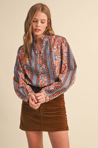 Floral Borders Button Up Top