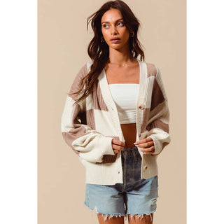 Checkered Front Button Cardigan