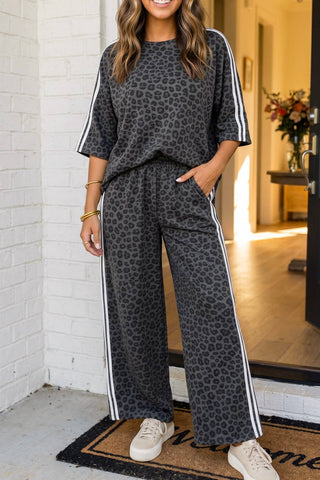 Leopard Side Striped Top & Pants SET