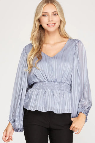 Jacquard Striped Smocked Top