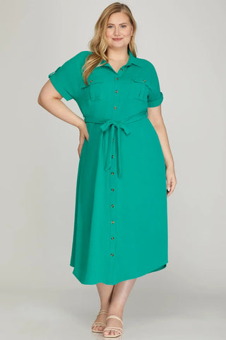 All Tied Up Button Down Dress (Curvy)