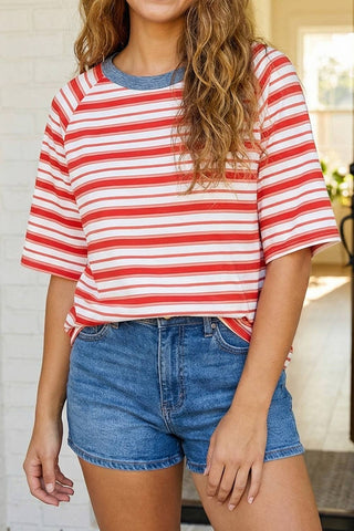 Striped Raglan Sleeve  Top