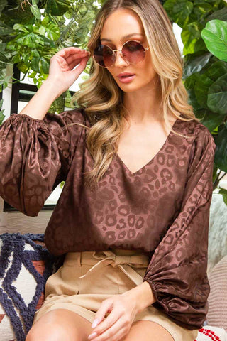Set In Satin Jacquard Top {Brown}
