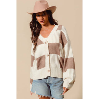 Checkered Front Button Cardigan