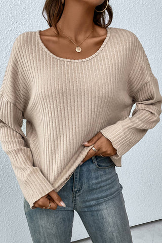 Drop Shoulder Loose Ribbed Knit Top