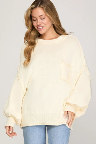 Oversized Pocket Sweater {Cream}