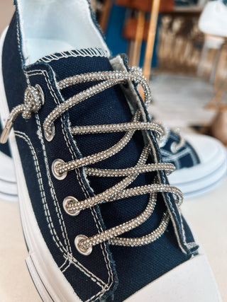 Aman Canvas Rhinestone Lace Sneakers {Navy}