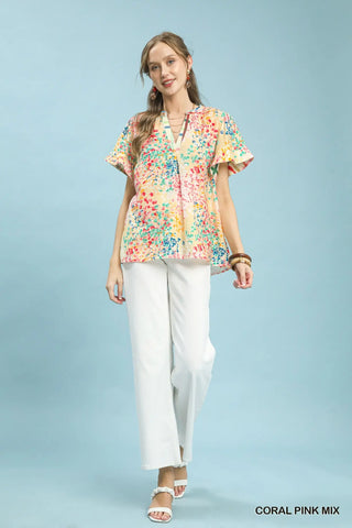 Floral Flutter Sleeve Top