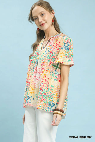 Floral Flutter Sleeve Top