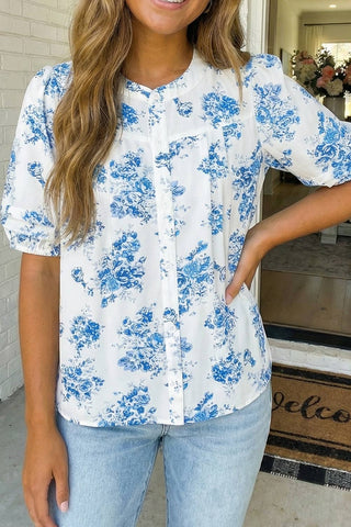 Floral Button Down Pleated Top