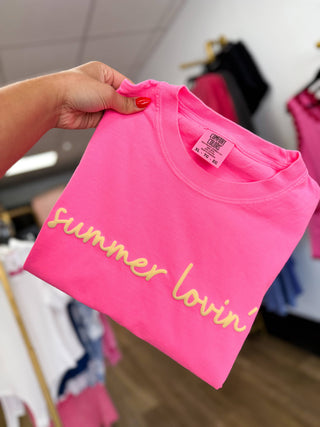Summer Lovin' Graphic Tee - Neon Pink/Yellow