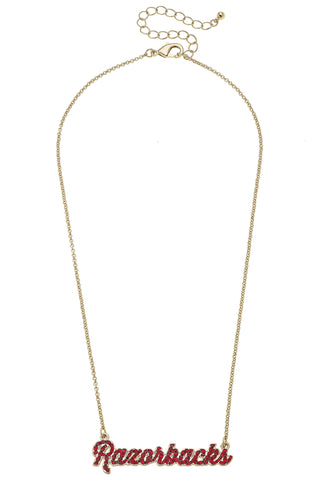 Arkansas Razorbacks Pave Autograph Enamel Necklace in Red