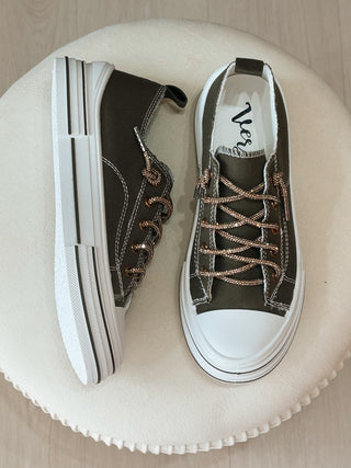 Aman Canvas Rhinestone Lace Sneakers {Olive}