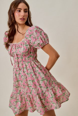 Lace Trim Floral Mini Dress