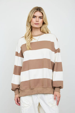 Oversized Striped Crew Neck Top