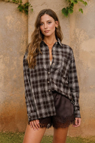 Collared Plaid Button Down Top