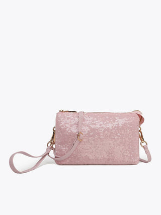 Sequin 3 Compartment Crossbody/Wristlet: Lt. Pink