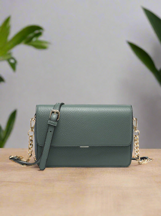 Lauryn Flapover Crossbody w/ Chain Strap: Dark Slate