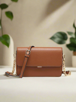 Lauryn Flapover Crossbody w/ Chain Strap: Brown