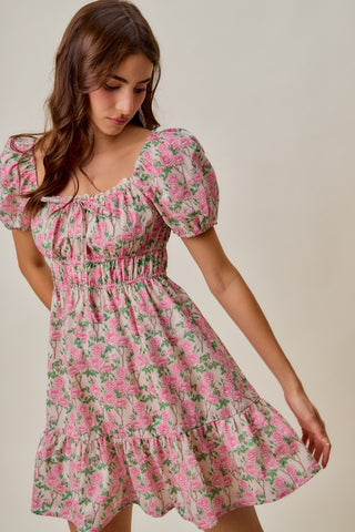 Lace Trim Floral Mini Dress