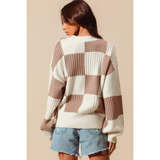 Checkered Front Button Cardigan