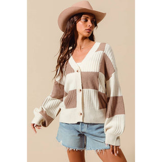 Checkered Front Button Cardigan