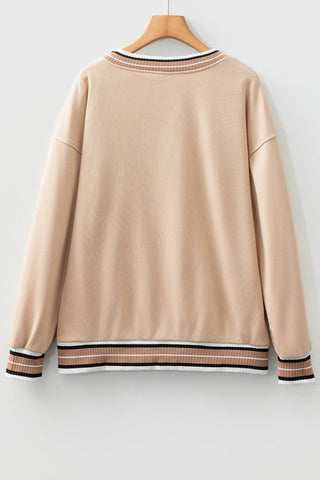 Varsity Contrast Striped Trim Sweatshirt