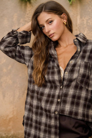 Collared Plaid Button Down Top