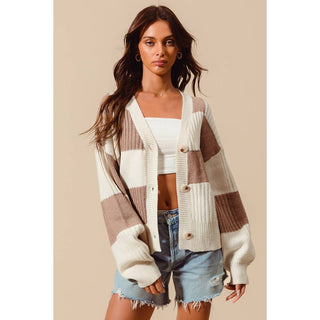 Checkered Front Button Cardigan