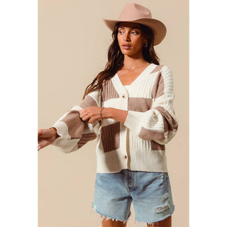 Checkered Front Button Cardigan