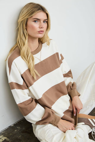 Oversized Striped Crew Neck Top