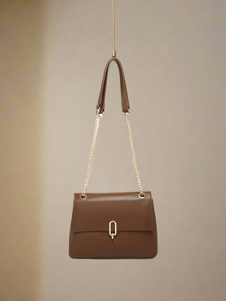 Cannes Square Crossbody w/ Gold Chain Strap: Chocolate