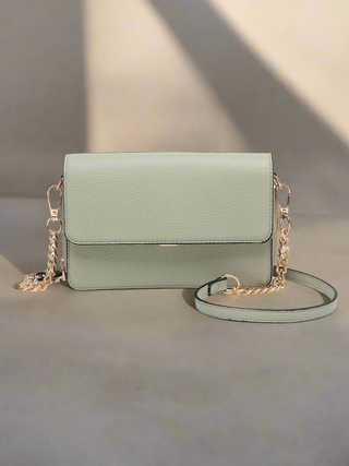 Lauryn Flapover Crossbody w/ Chain Strap: Lt. Sage