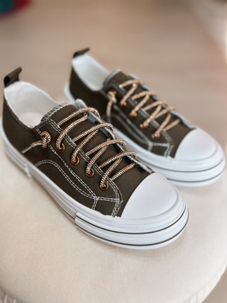 Aman Canvas Rhinestone Lace Sneakers {Olive}