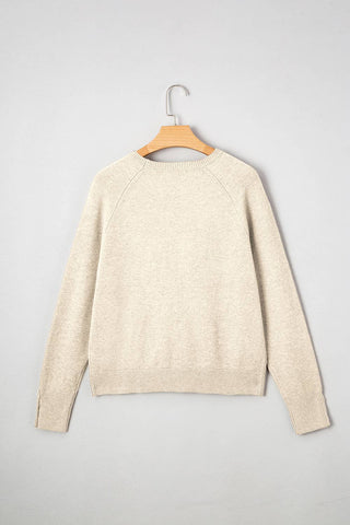 Buttoned Bishop Sleeve Crew Neck Sweater